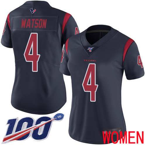 Houston Texans Limited Navy Blue Women Deshaun Watson Jersey NFL Football #4 100th Season Rush Vapor Untouchable->youth nfl jersey->Youth Jersey